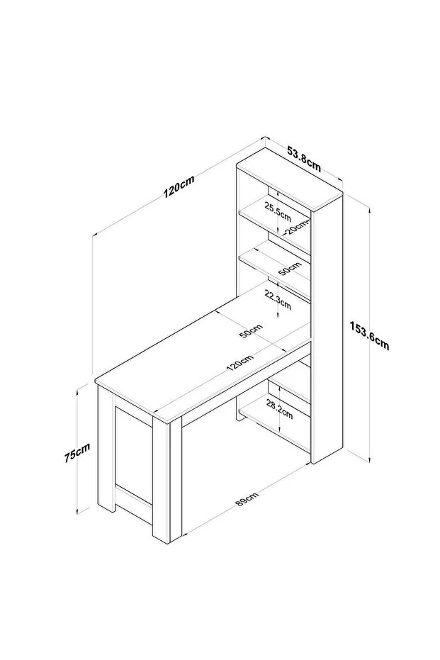 Rani Ja102 Masa Raflı Dekoratif Mutfak Yemek Masası Sepet Ceviz - Beyaz